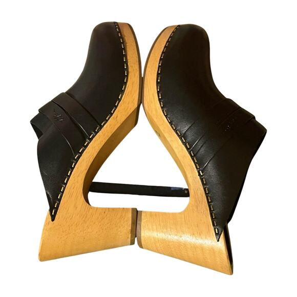 L.L. Bean Leather Wood Clogs Size 7 Chunky Platform Heels Cottagecore Boho Y2K - Picture 7 of 11